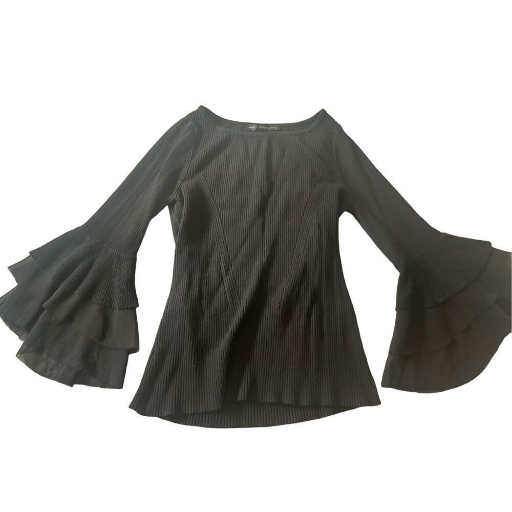 White House Black Market Black Knitting blouse flare sleeve EUC size small